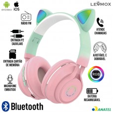 Headphone Bluetooth Gatinho LEF-1037 Lehmox - Rosa Verde